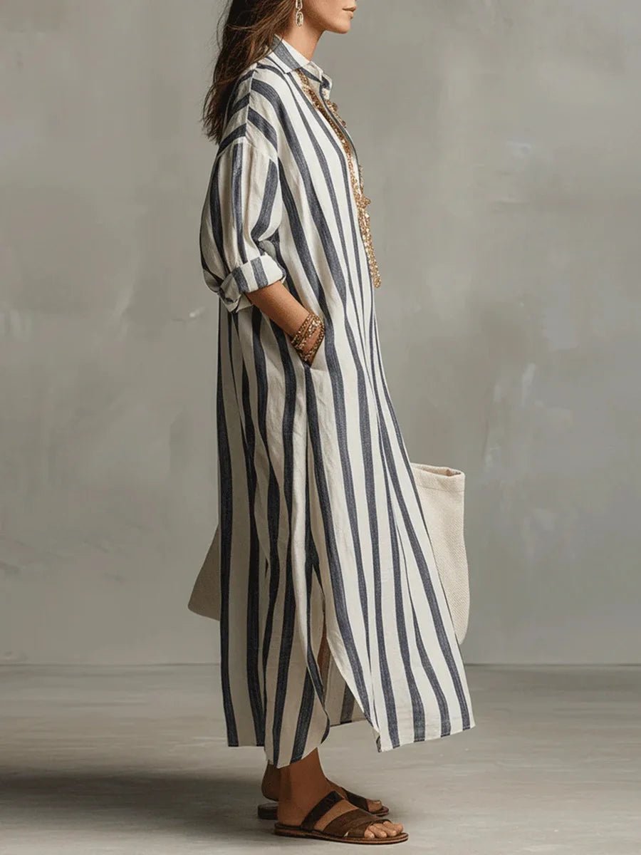 Selavine | Women's Casual Summer Maxi Dress - Striped - Image 2