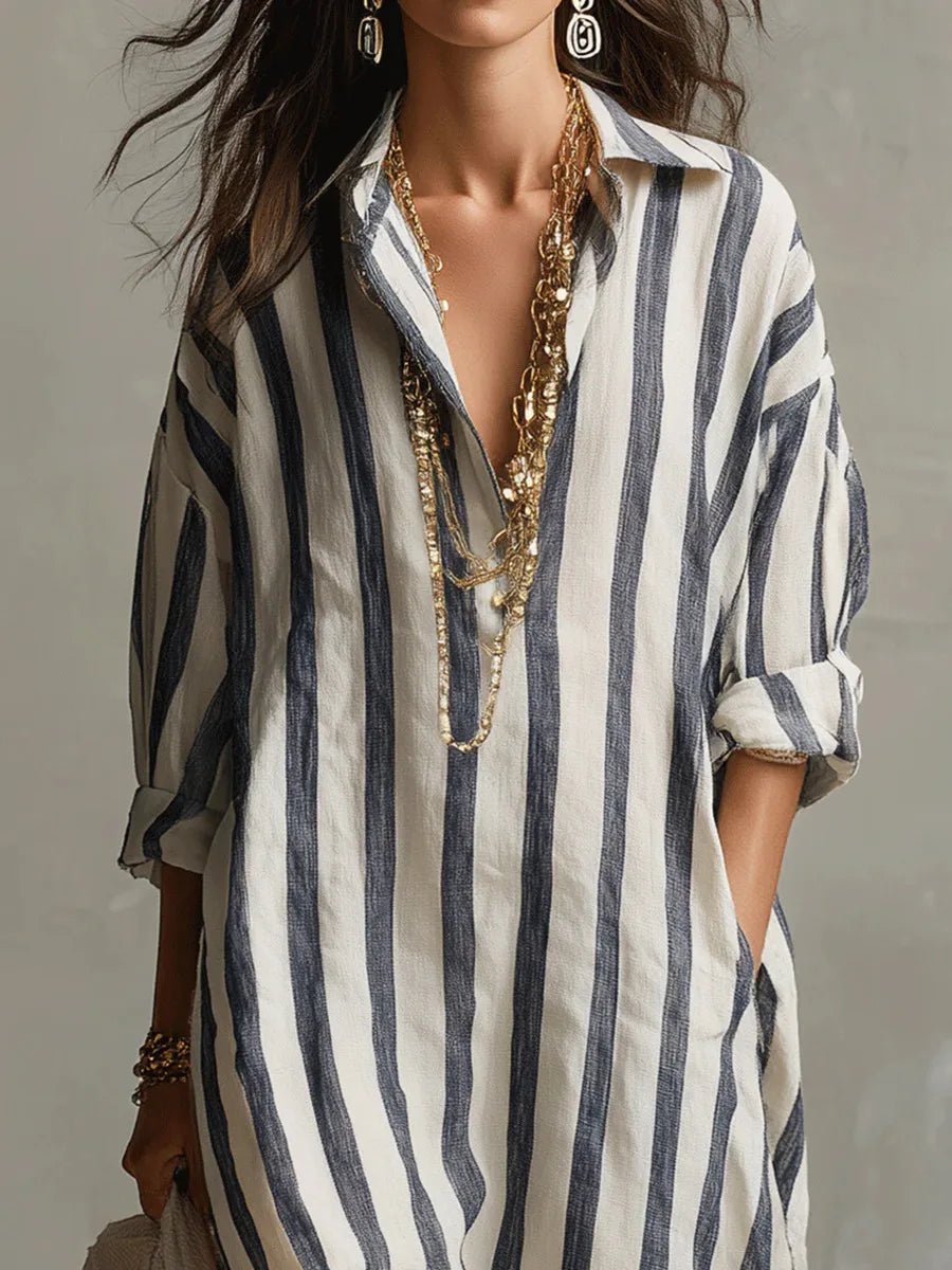 Selavine | Women's Casual Summer Maxi Dress - Striped - Image 3