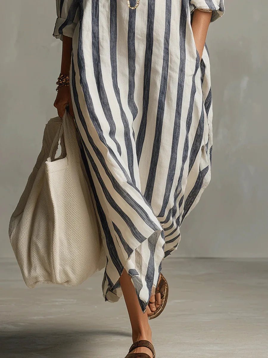Selavine | Women's Casual Summer Maxi Dress - Striped - Image 4