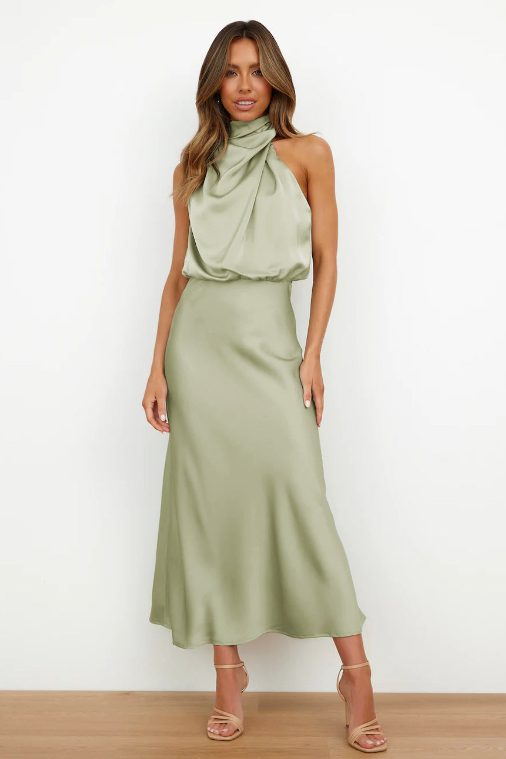Selvaine | Women's Cocktail Dress Halter Midi - Sage - Image 1