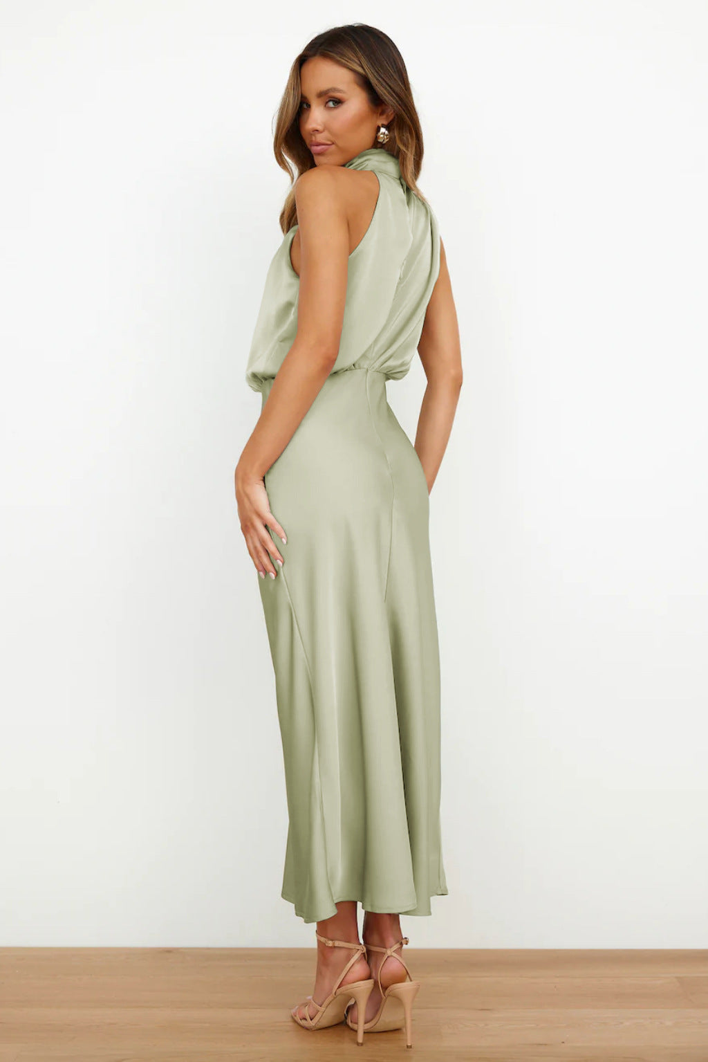 Selvaine | Women's Cocktail Dress Halter Midi - Sage - Image 3