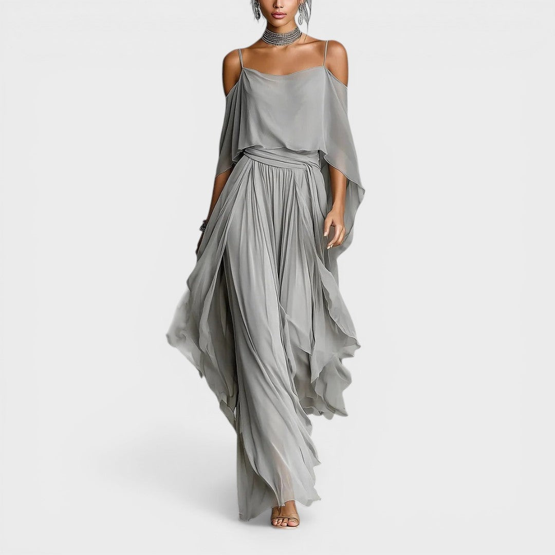 Selvaine | Women's Evening Gown Draped Maxi Dress - Grey - Image 3