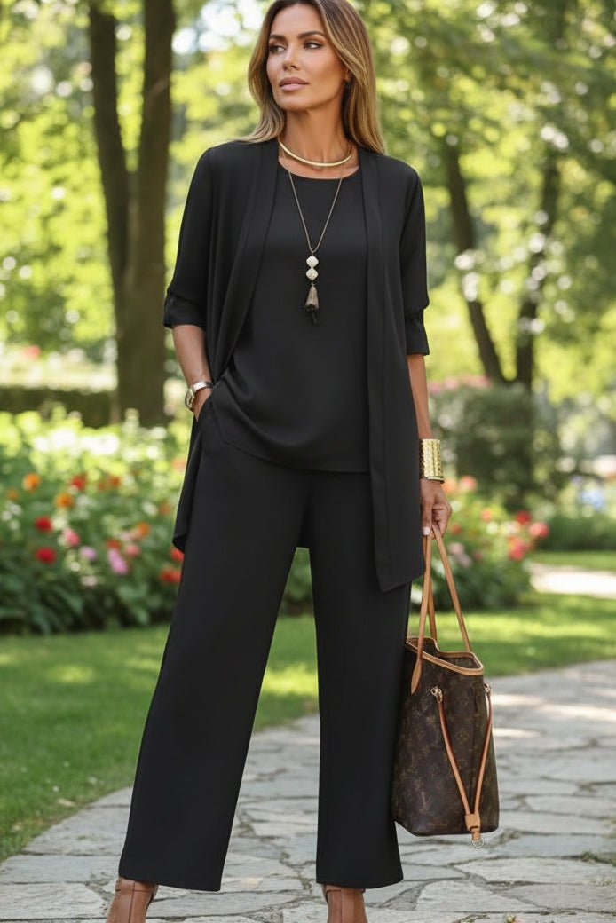 Selvaine | Women's Two Piece Set Wide Leg Pants - Camel - Image 3