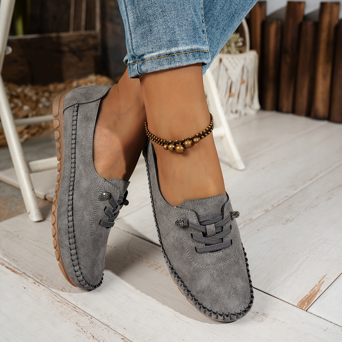 Selvara | Women's Orthopedic Flat Loafers - Grey - Image 1