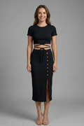 Selvara | Women's Two Piece Crop Top & Midi Skirt Set - Black - Image 1