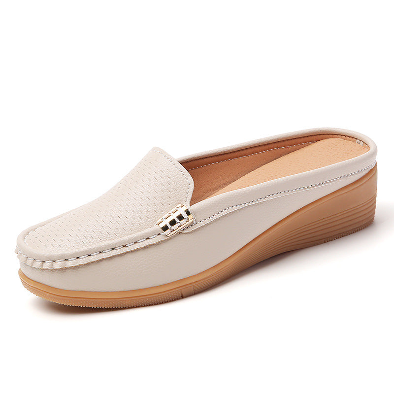 Selverne | Women's Wedge Loafer Mules Slip-On Shoes - Cream - Image 1