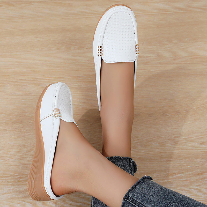 Selverne | Women's Wedge Loafer Mules Slip-On Shoes - Cream - Image 15