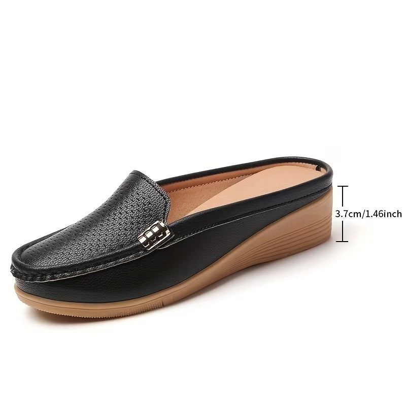 Selverne | Women's Wedge Loafer Mules Slip-On Shoes - Cream - Image 19