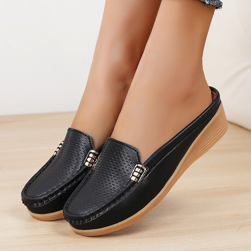 Selverne | Women's Wedge Loafer Mules Slip-On Shoes - Cream - Image 3