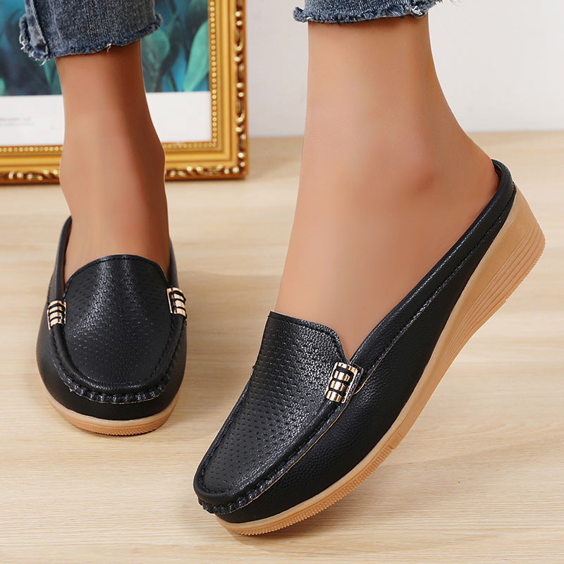 Selverne | Women's Wedge Loafer Mules Slip-On Shoes - Cream - Image 5