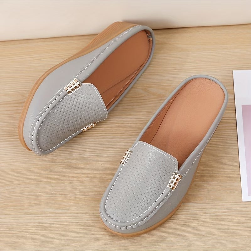 Selverne | Women's Wedge Loafer Mules Slip-On Shoes - Cream - Image 7