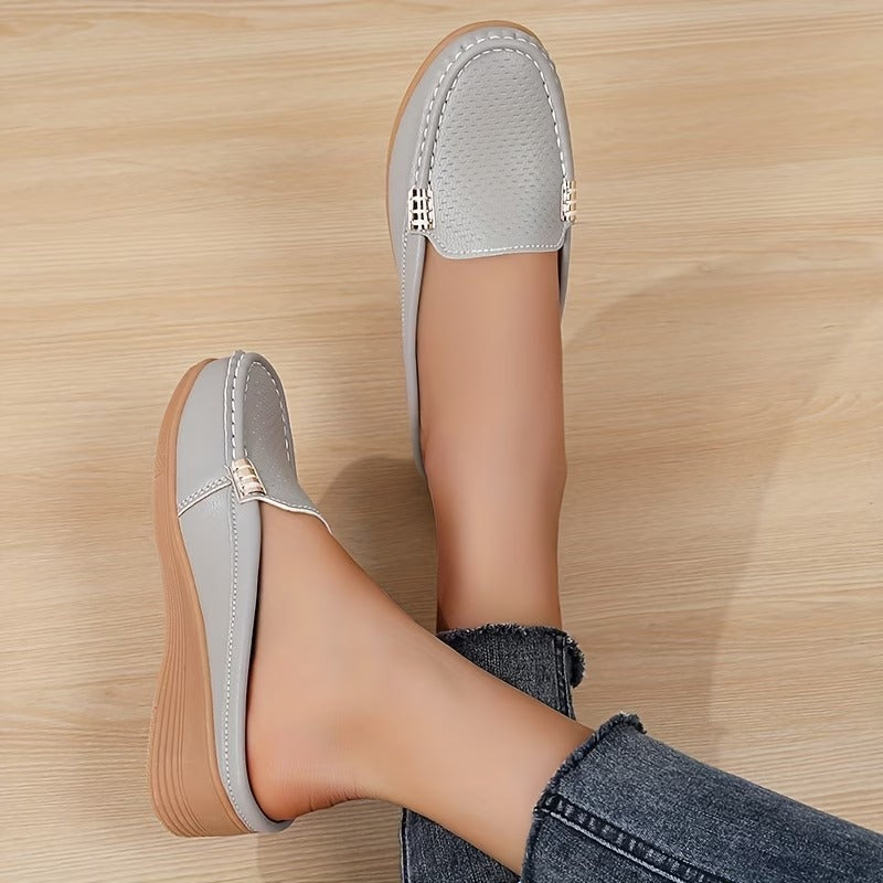Selverne | Women's Wedge Loafer Mules Slip-On Shoes - Cream - Image 8