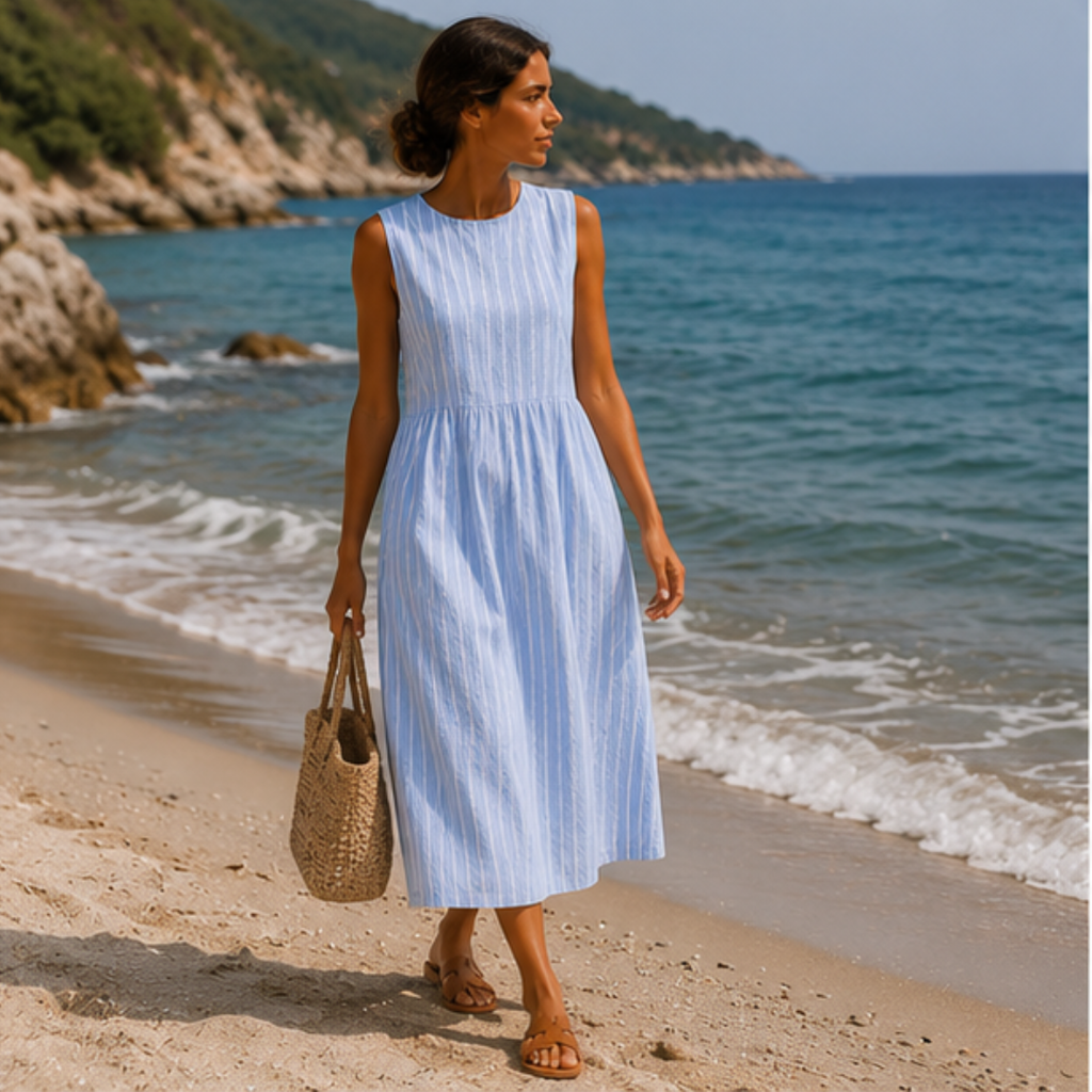 Selvine | Women's Casual Summer Midi Dress - Light Blue - Image 1