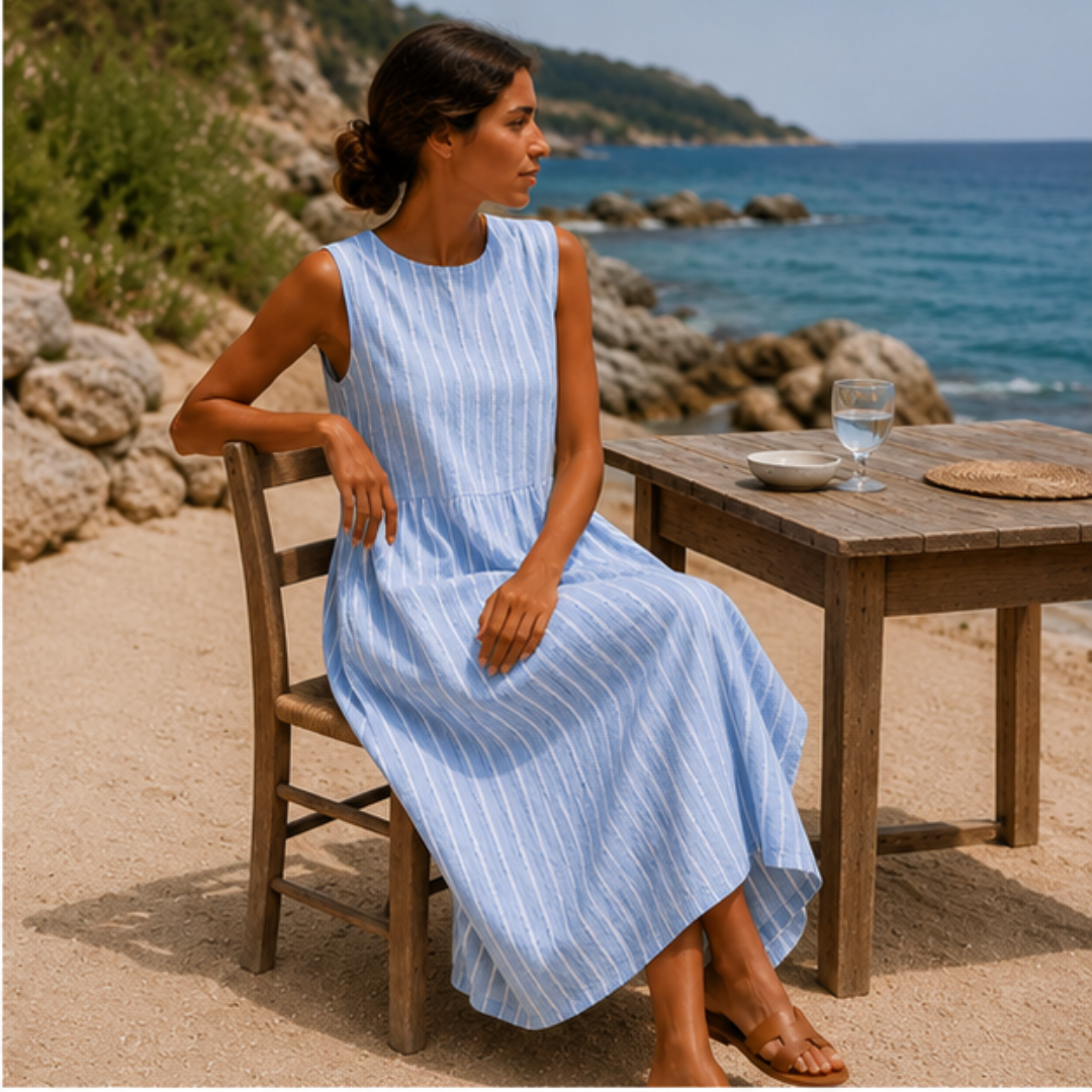 Selvine | Women's Casual Summer Midi Dress - Light Blue - Image 3