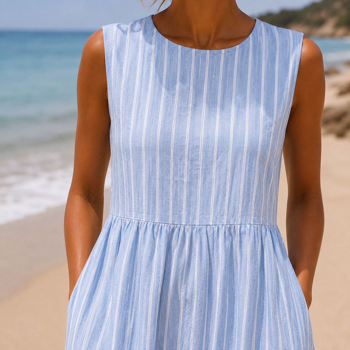 Selvine | Women's Casual Summer Midi Dress - Light Blue - Image 4