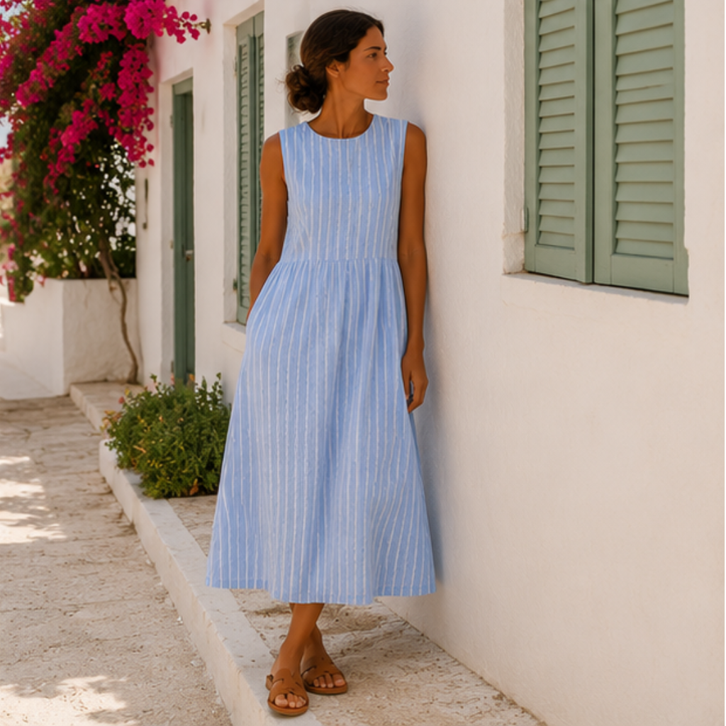 Selvine | Women's Casual Summer Midi Dress - Light Blue - Image 5