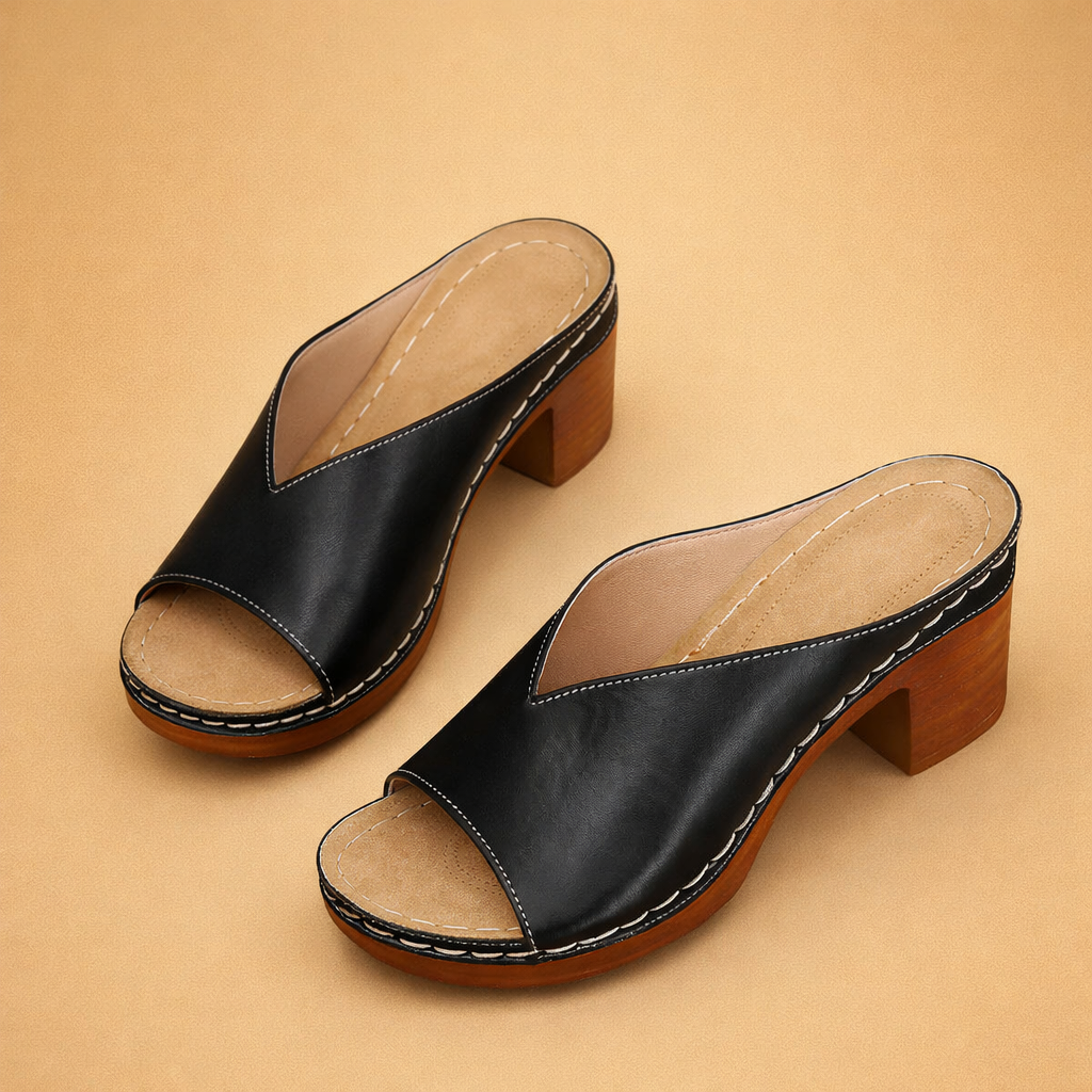 Selvorne | Women's Block Heel Sandals Open Toe Mule - Gold - Image 5