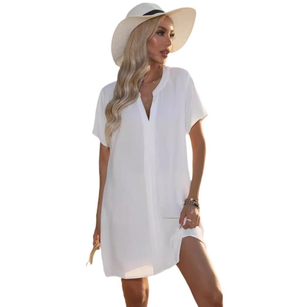 Selvorne | Women's Casual Summer Dress Short Sleeve Mini - Light Blue - Image 6