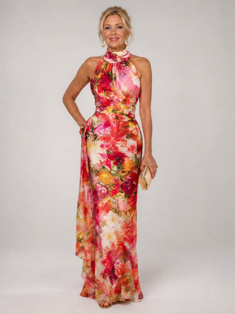 Selvorne | Women's Evening Gown Floral Halter Maxi Dress - Image 2