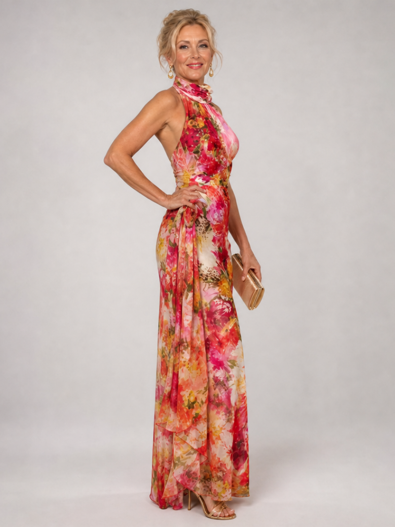 Selvorne | Women's Evening Gown Floral Halter Maxi Dress - Image 3