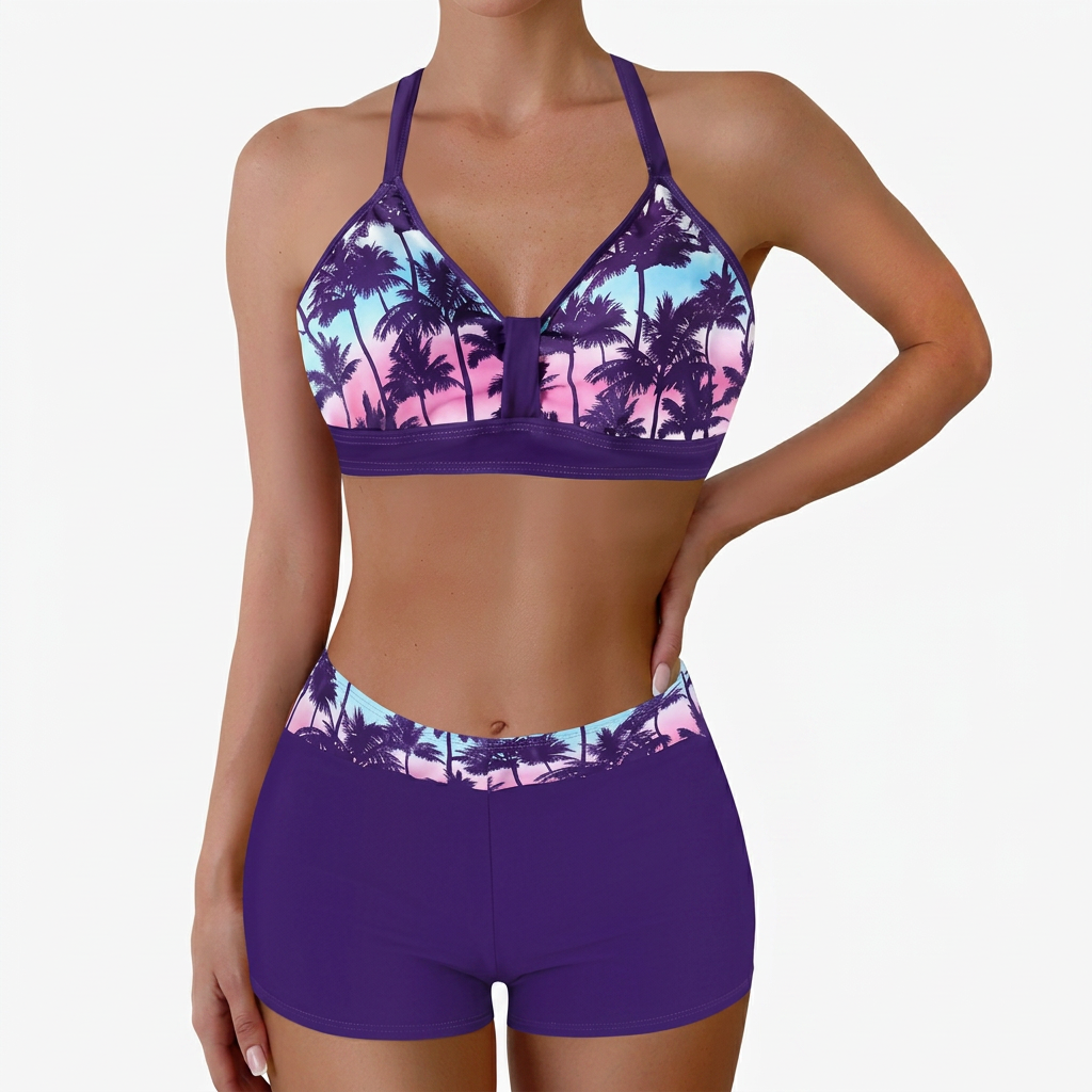 Selvorne | Women's Tropical Print Bikini with Boyshorts - Image 1