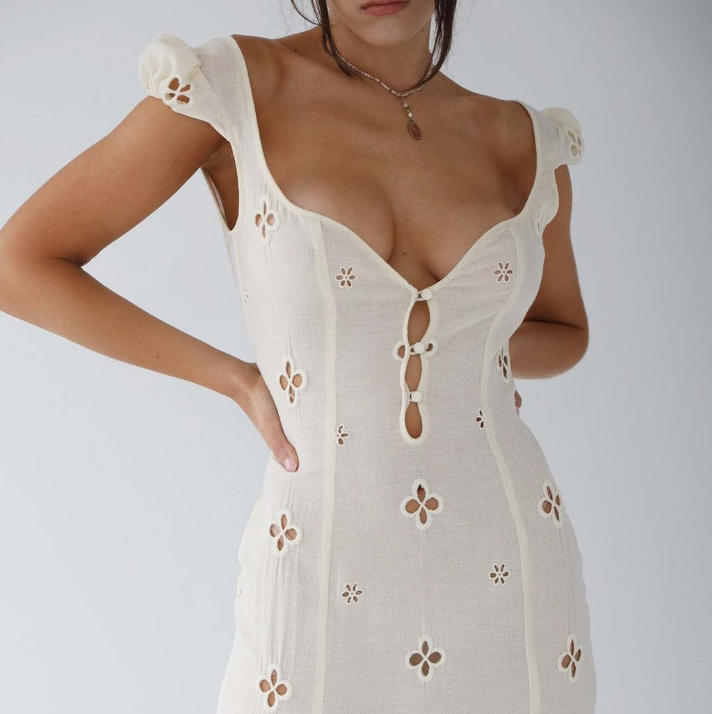 Selvorne | Women's Wedding Guest Midi Dress - Cream - Image 1