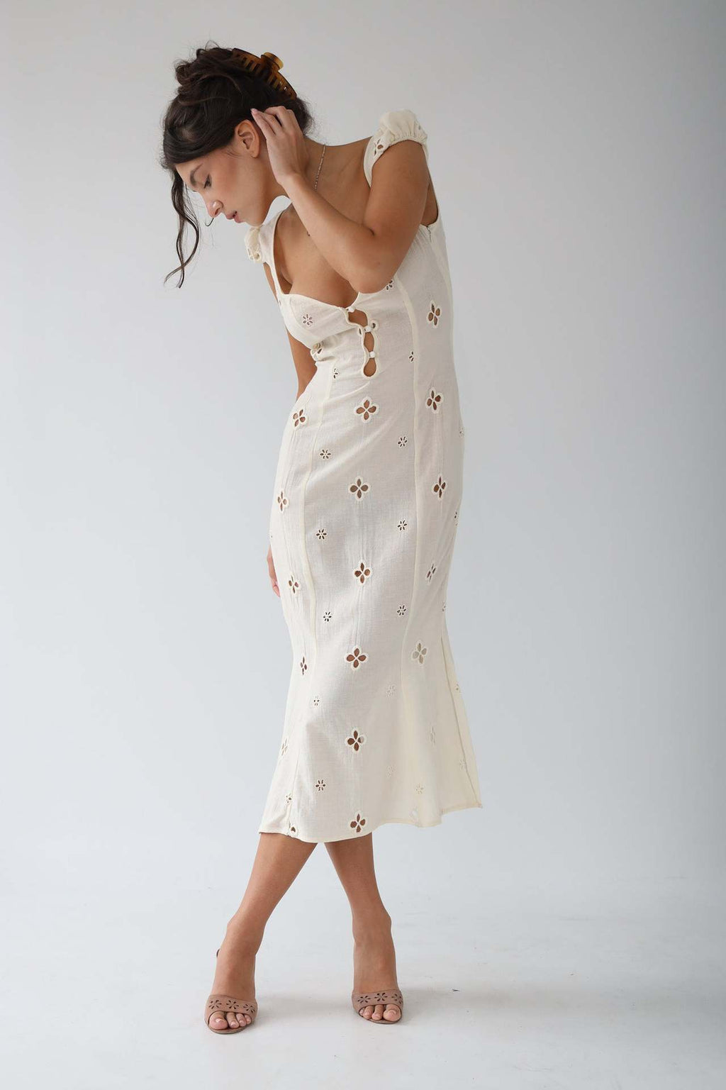 Selvorne | Women's Wedding Guest Midi Dress - Cream - Image 5