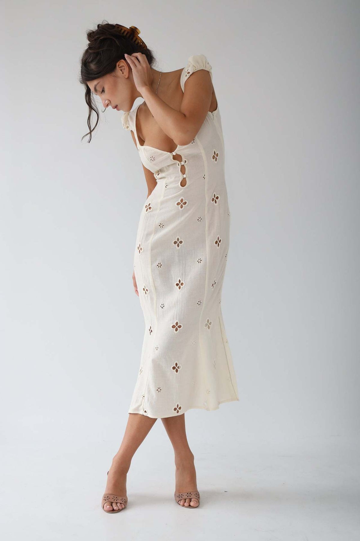Selvorne | Women's Wedding Guest Midi Dress - Cream - Image 5