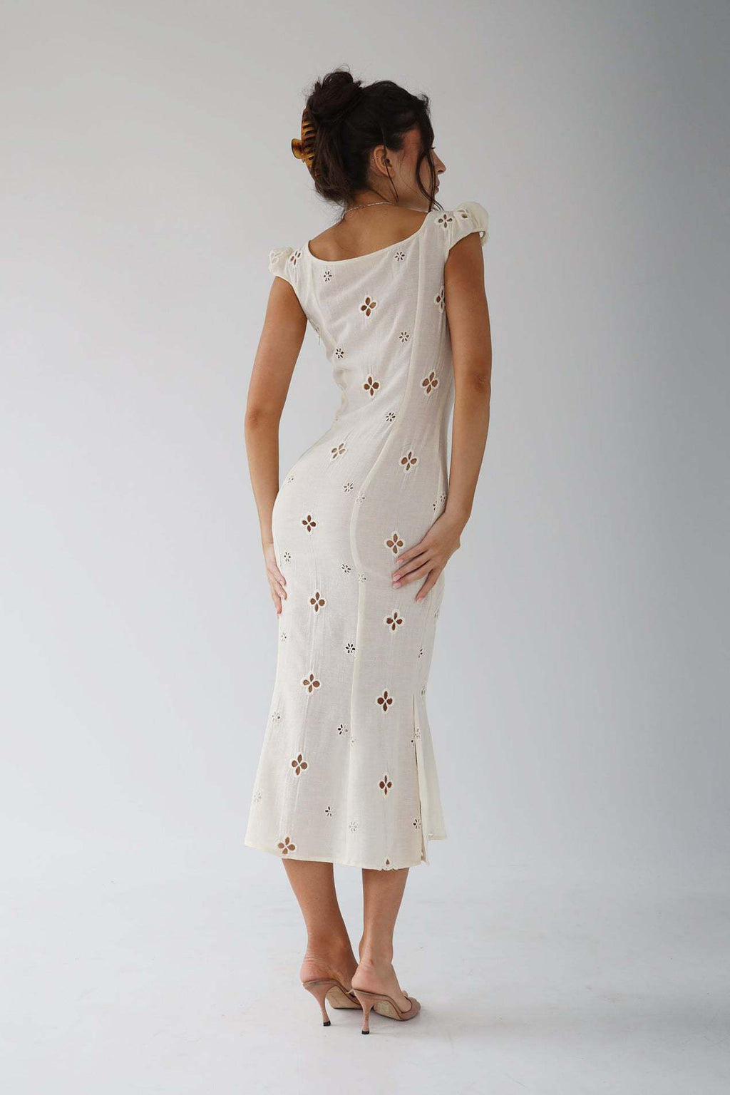 Selvorne | Women's Wedding Guest Midi Dress - Cream - Image 6