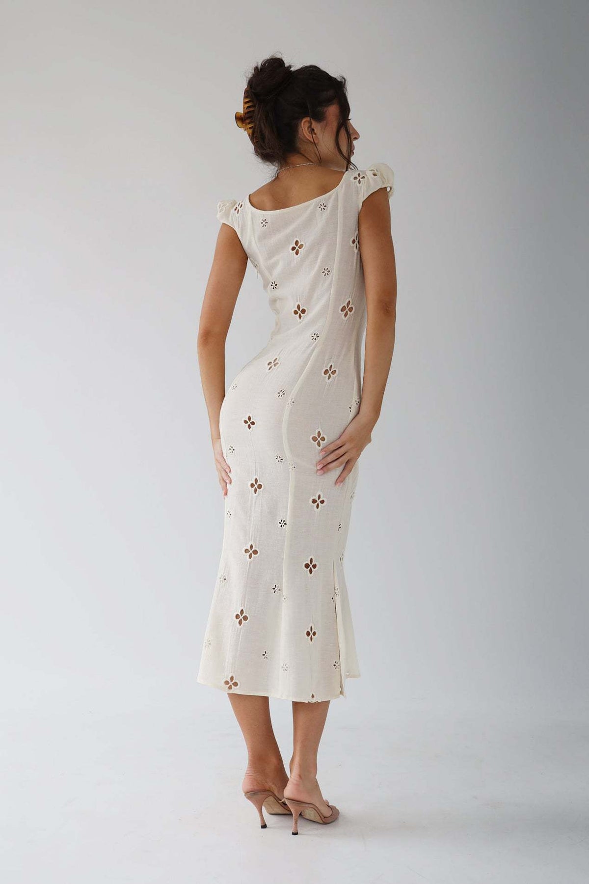 Selvorne | Women's Wedding Guest Midi Dress - Cream - Image 6