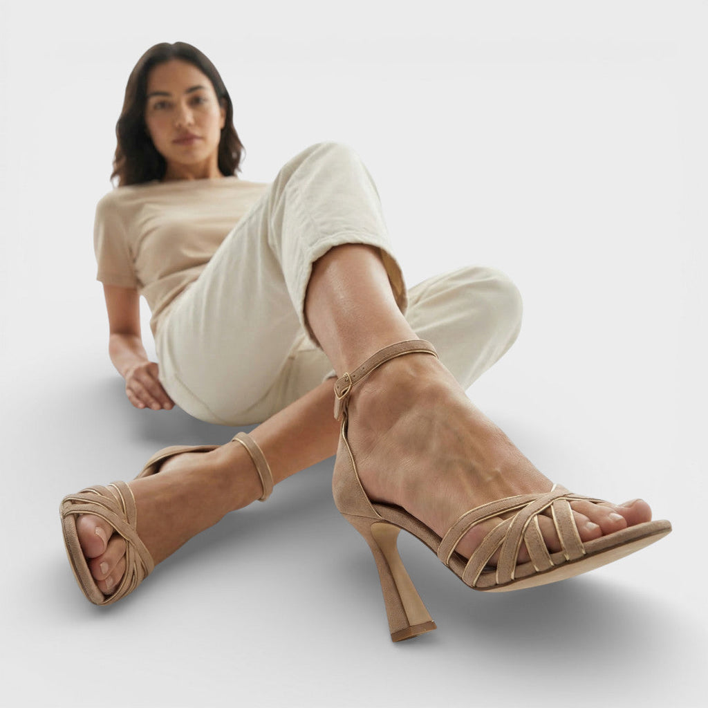 Selvourne | Women's Strappy Block Heel Sandals - Beige - Image 2