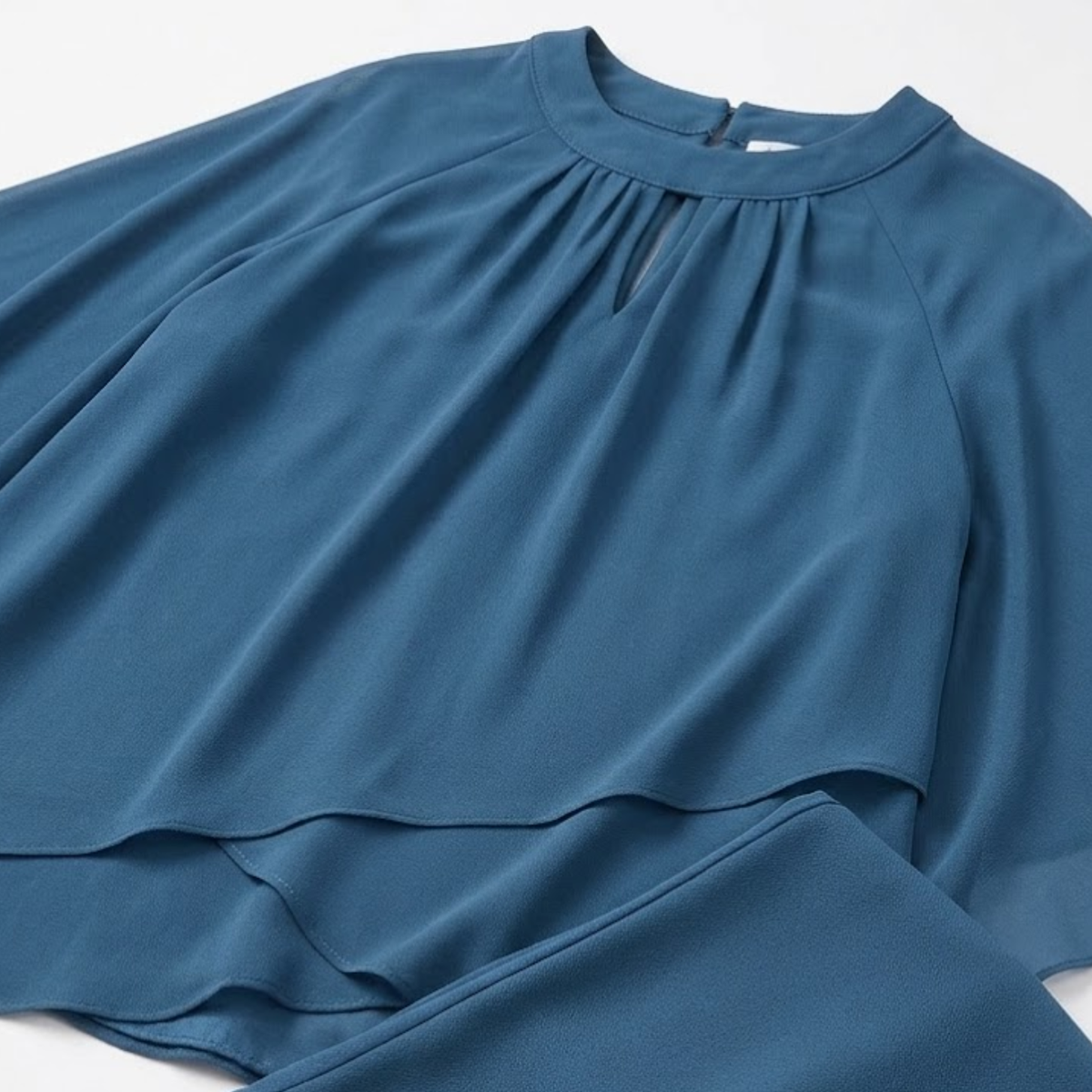 Selvourne | Women's Two Piece Set Cape Top & Wide Leg Trousers - Teal - Image 7