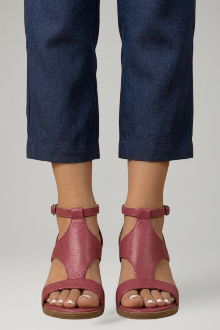 Selvourne | Women's Wedge Sandals Ankle Strap Open Toe - Burgundy - Image 1