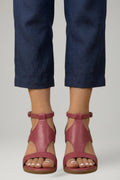 Selvourne | Women's Wedge Sandals Ankle Strap Open Toe - Burgundy - Image 1