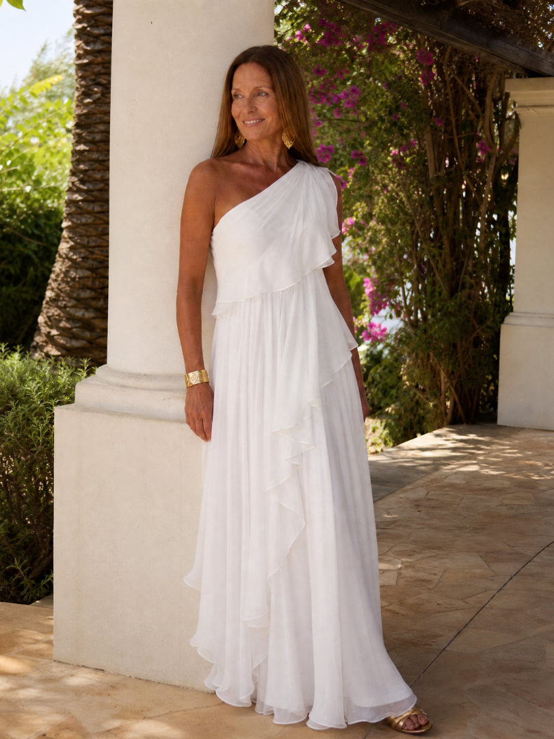Seravelle | Women's One-Shoulder Ruffle Maxi Dress - Green - Image 9