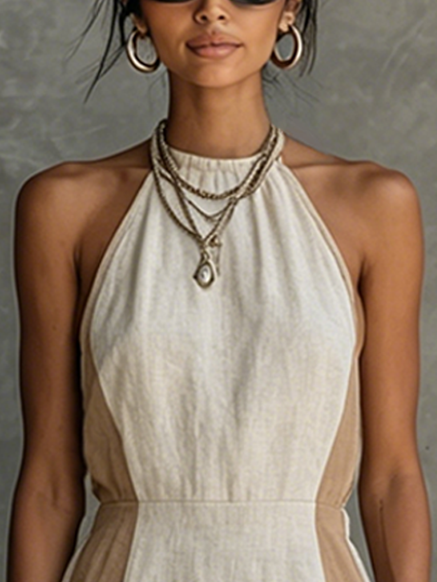 Solaine | Women's Halter Neck Mini Dress - Cream - Image 4