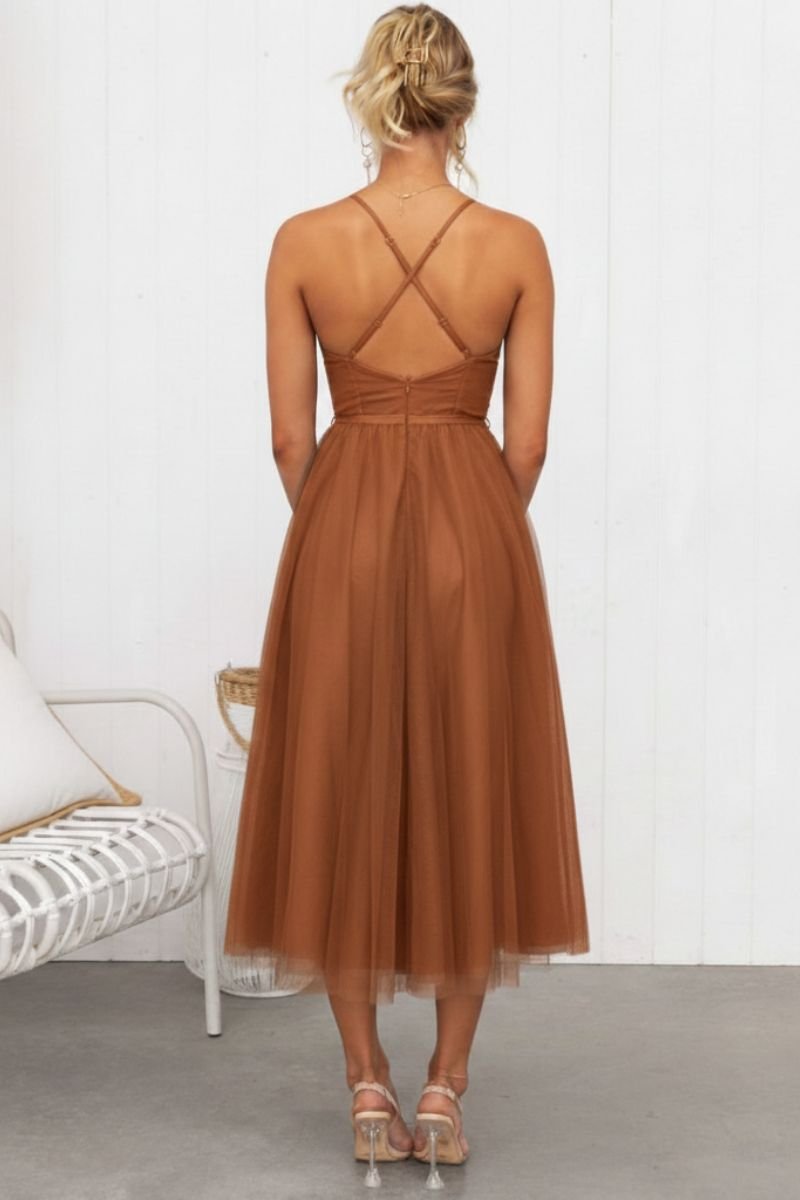Solange | Women's Midi Dress Corset Tulle - Brown - Image 2