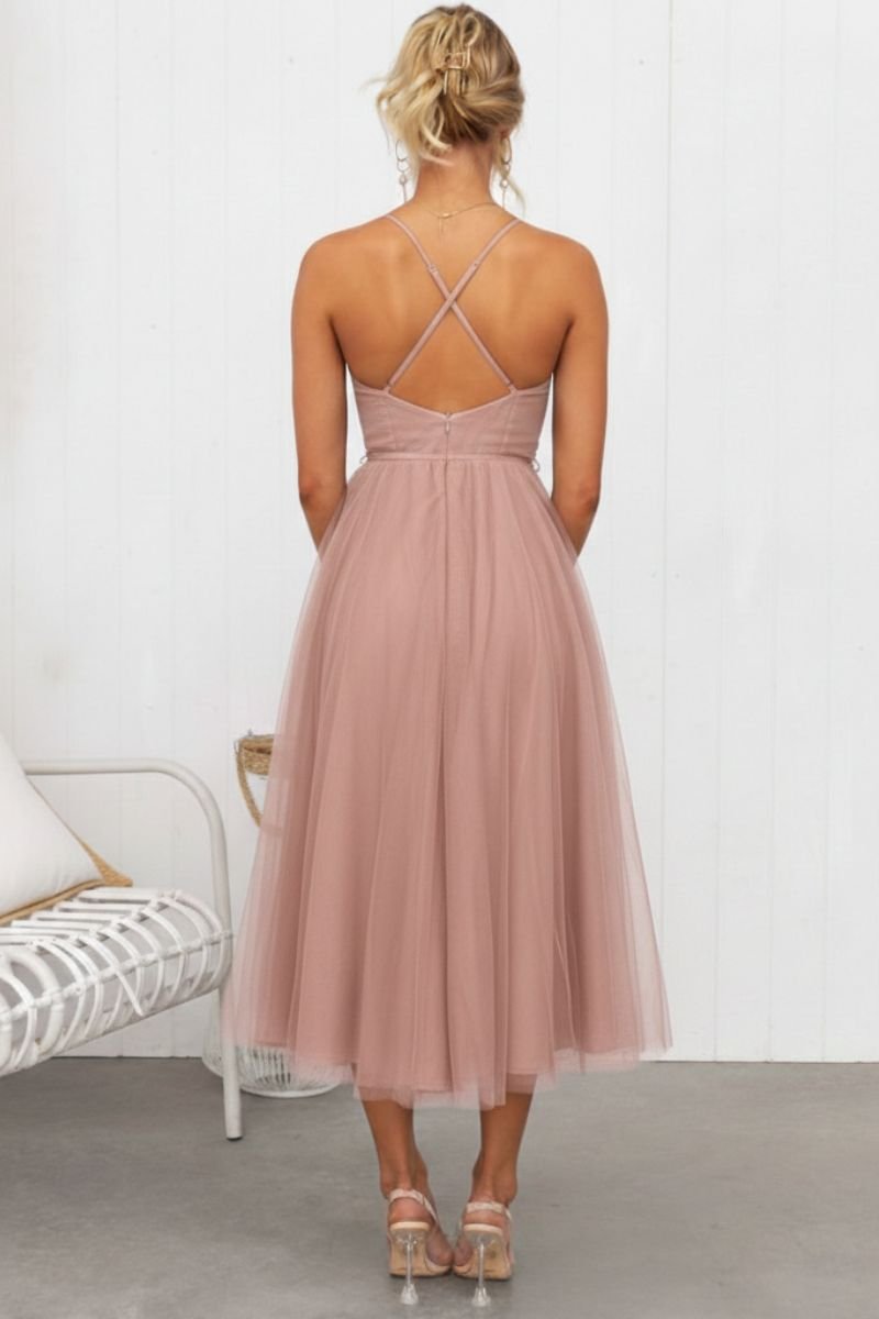 Solange | Women's Midi Dress Corset Tulle - Brown - Image 6