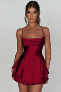 Solène | Women's Cocktail Mini Dress Cowl Neck - Burgundy - Image 1