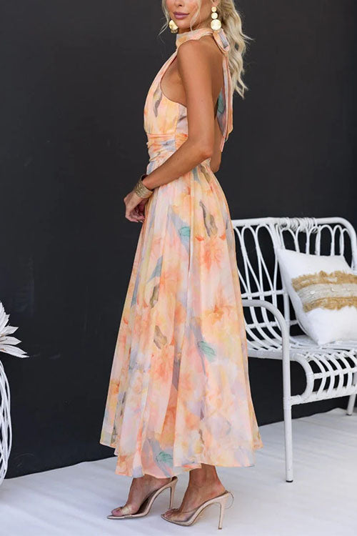Solène | Women's Floral Halter Neck Maxi Dress - Image 5