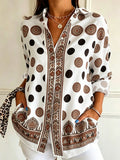 Solvaine | Women's Printed Linen Top Long Sleeve Blouse - White - Image 1