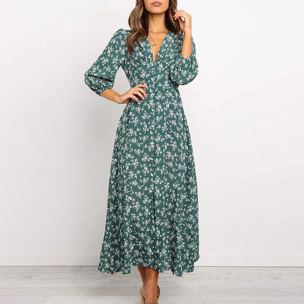 Solvara | Women's Maxi Dress Long Sleeve - Navy - Image 2