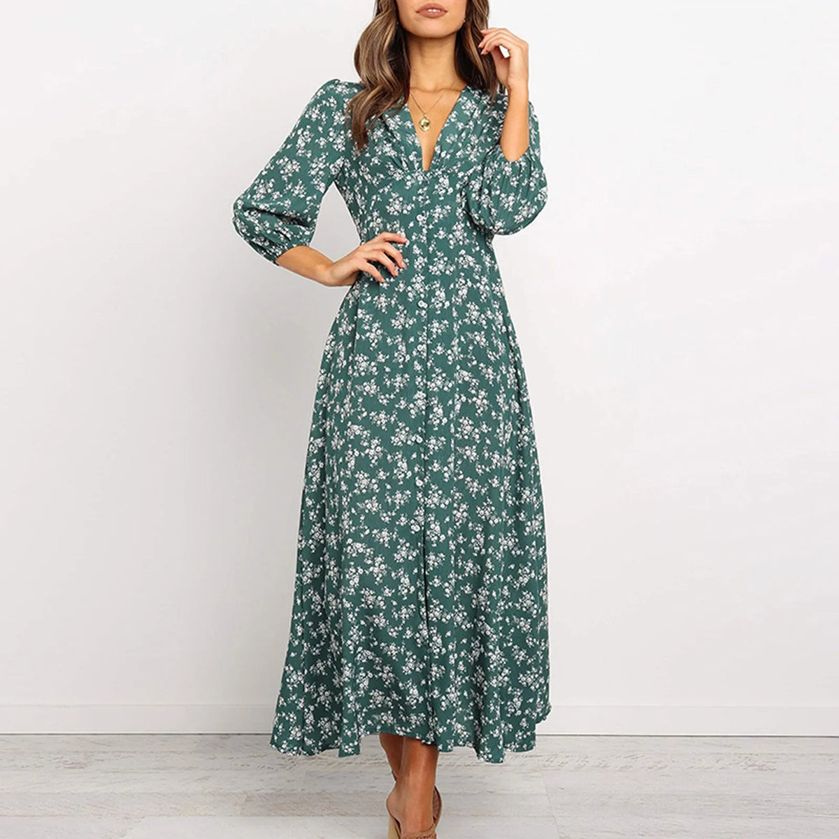 Solvara | Women's Maxi Dress Long Sleeve - Navy - Image 2