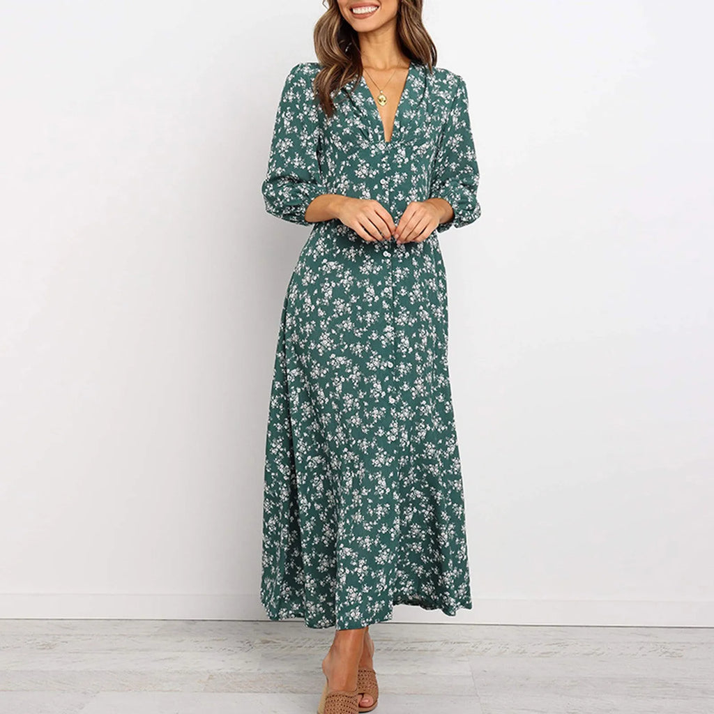 Solvara | Women's Maxi Dress Long Sleeve - Navy - Image 3