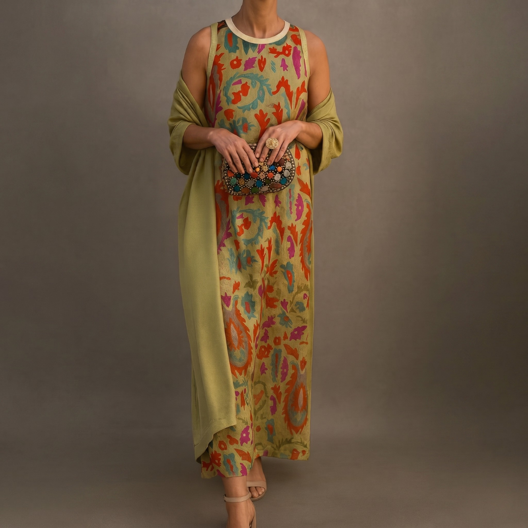 Solveiga | Women's Printed Maxi Dress with Shawl - Image 10