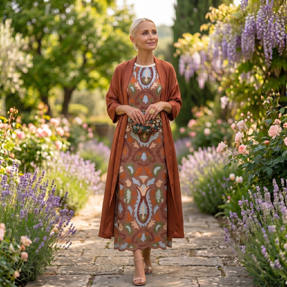 Solveiga | Women's Printed Maxi Dress with Shawl - Image 2