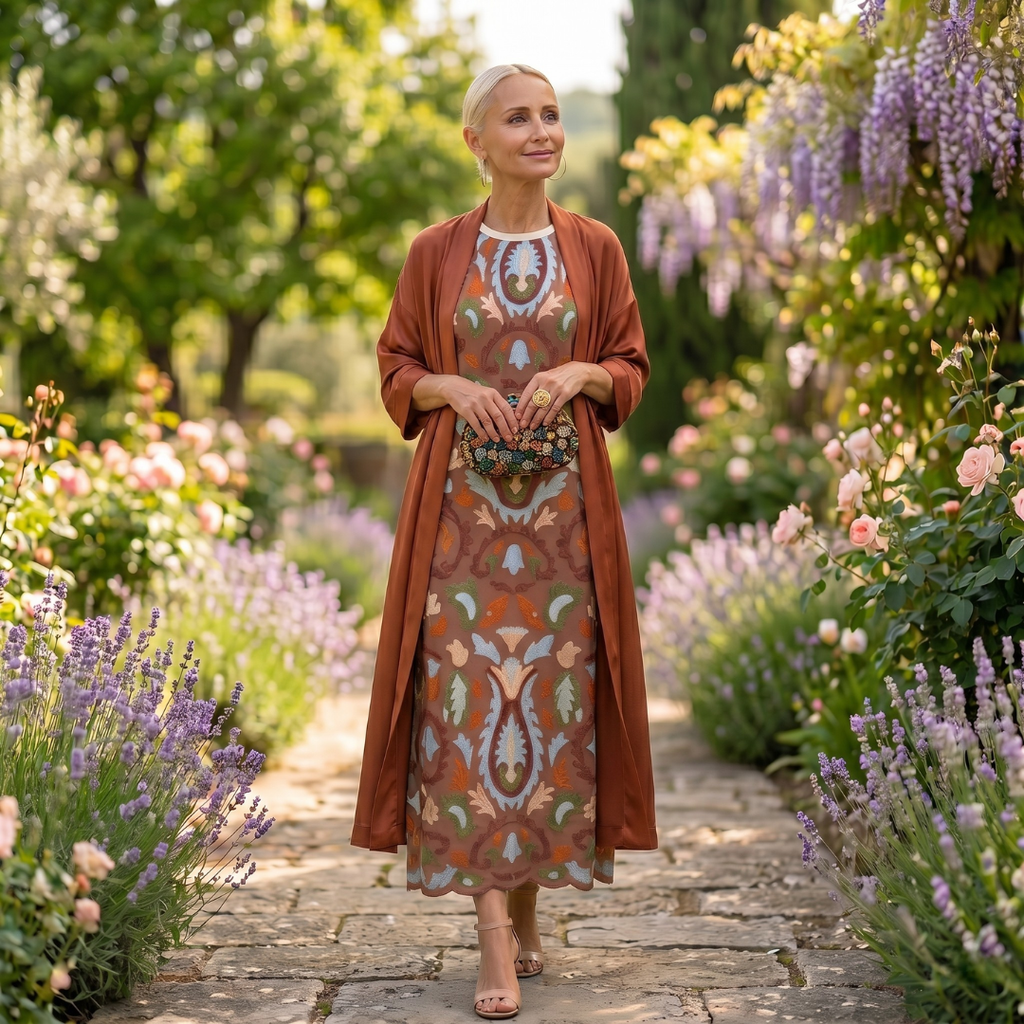 Solveiga | Women's Printed Maxi Dress with Shawl - Image 2