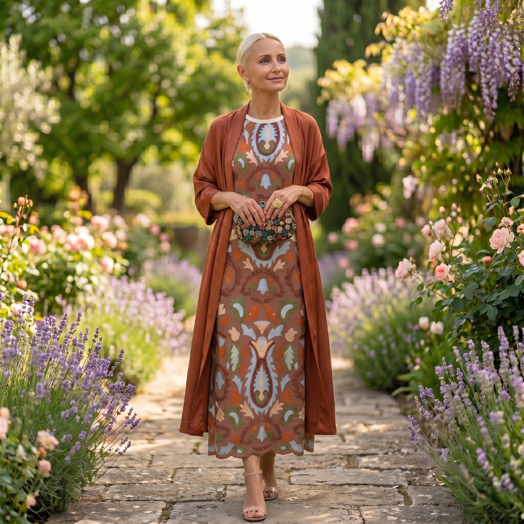 Solveiga | Women's Printed Maxi Dress with Shawl - Image 2