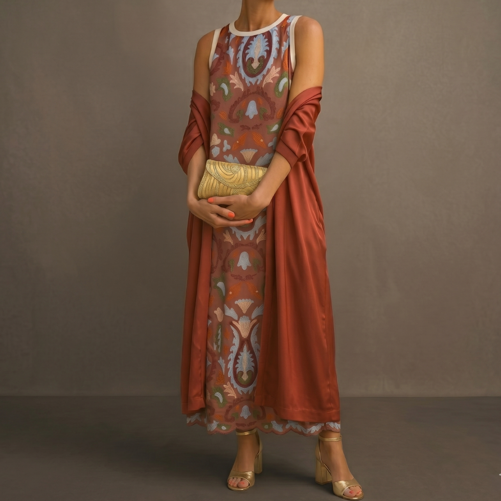 Solveiga | Women's Printed Maxi Dress with Shawl - Image 6