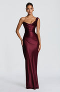 Solveine | Women's Evening Gown Cowl Neck Maxi Dress - Burgundy - Image 1